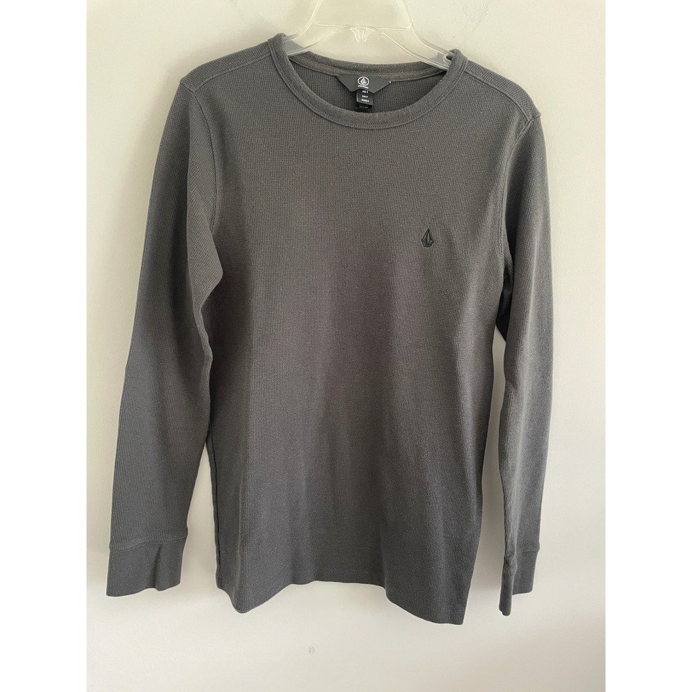 Volcom Mens Long Sleeve Thermal Waffle Knit Shirt Charcoal Gray Stone Logo Small - Picture 7 of 7